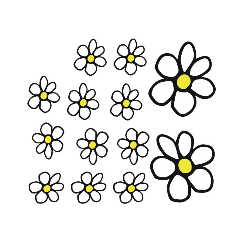 Avisa, Auto Tattoo Blomster - Hvid/Gul - 13.5x15.5cm