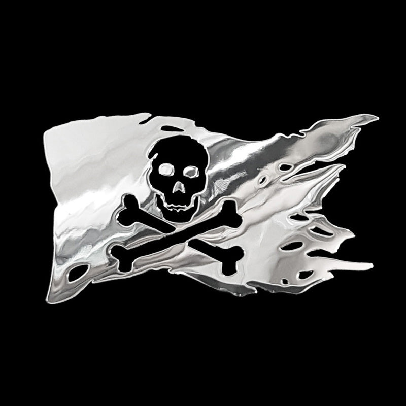 Avisa, 3D Piratflag Klistermærke - Nickel - 70x44,5mm