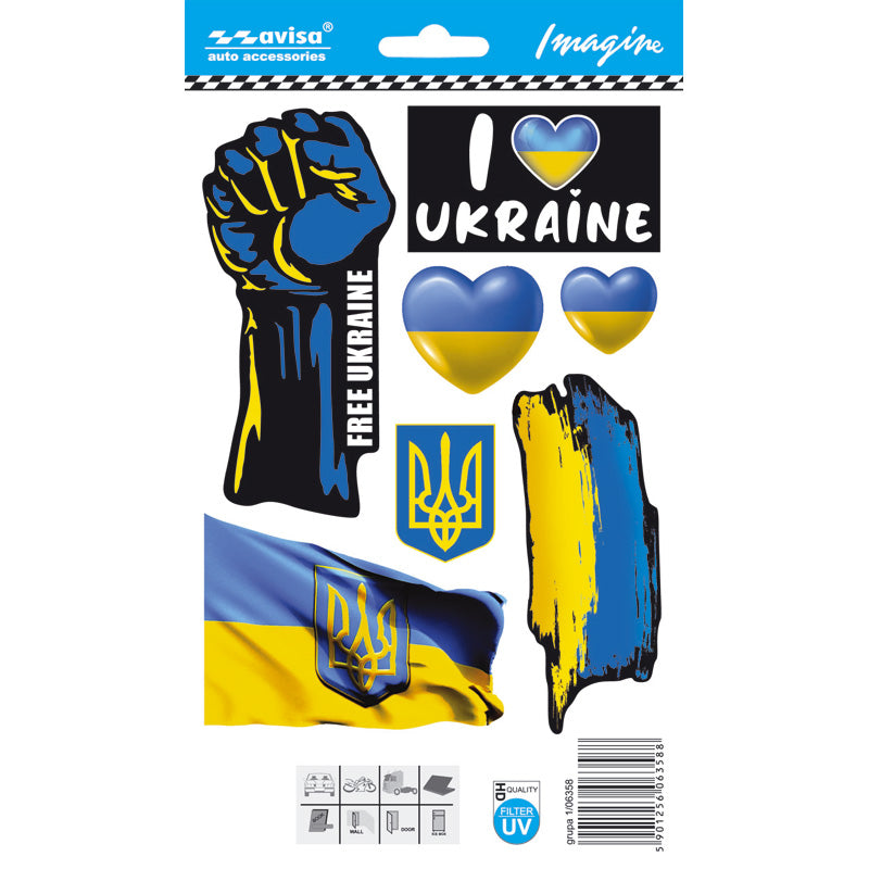 Avisa, Auto Tattoo Klistermærke I love UKRAINE - Mini Kollektion - 12,5x17,1cm