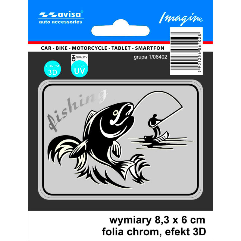 Avisa, 3D Chrome Fisherman AutoTattoo Sticker - 8,3 x 6 cm - UV-filter