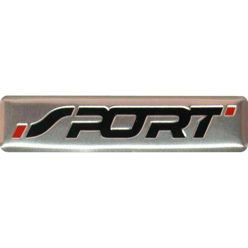 Avisa, Aluminium Logo - SPORT - Sort & Rød - 7x1,7cm