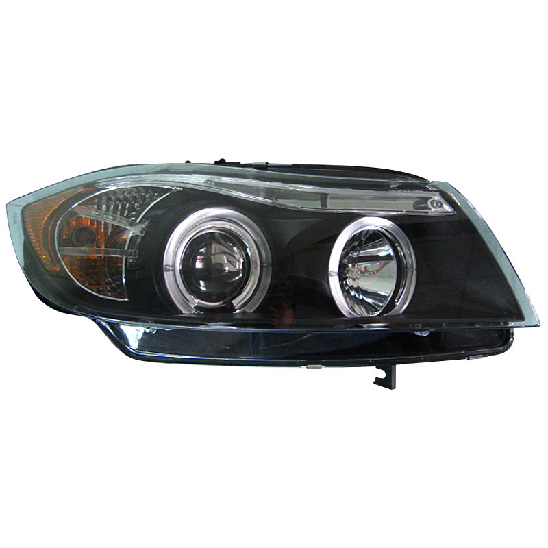 Forlygter, passer til BMW 3-Series E90/E91 Sedan/Touring 2005-2008 - sort - incl. Halos