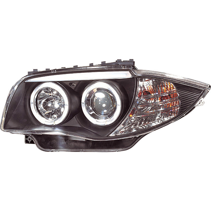 Forlygter, passer til BMW 1-Series E81/E87 2004-2011 - sort - incl. Halos