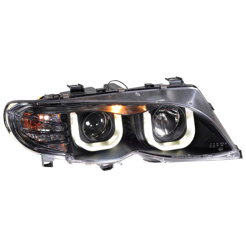 Forlygter, DRL-Look passer til BMW 3-Series E46 Sedan/Touring 2002-2005 - sort - inkl. justeringsmotor