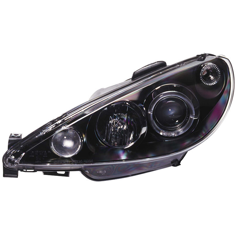 Forlygter, passer til Peugeot 206 1998-2002 excl. GTi - sort - incl. Halos