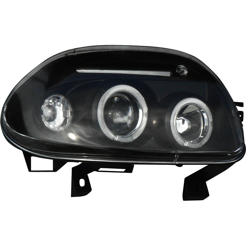 Forlygter, passer til Renault Clio II 1998-2001 - sort - incl. Halos