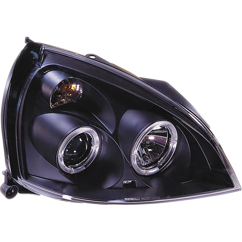 Forlygter, passer til Renault Clio II Facelift 2001-2005 - sort - incl. Halos