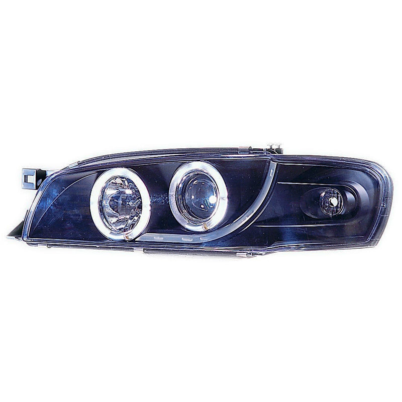 Forlygter, passer til Subaru Impreza 1997-2000 - sort - incl. Halos