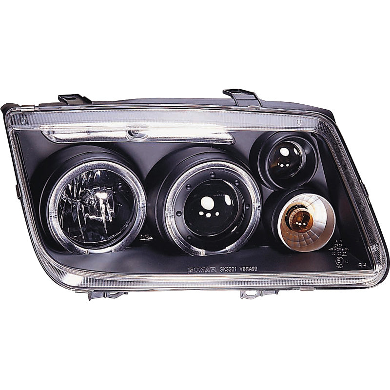 Forlygter, passer til Volkswagen Bora 1999-2005 - sort - incl. Halos & Fog lights