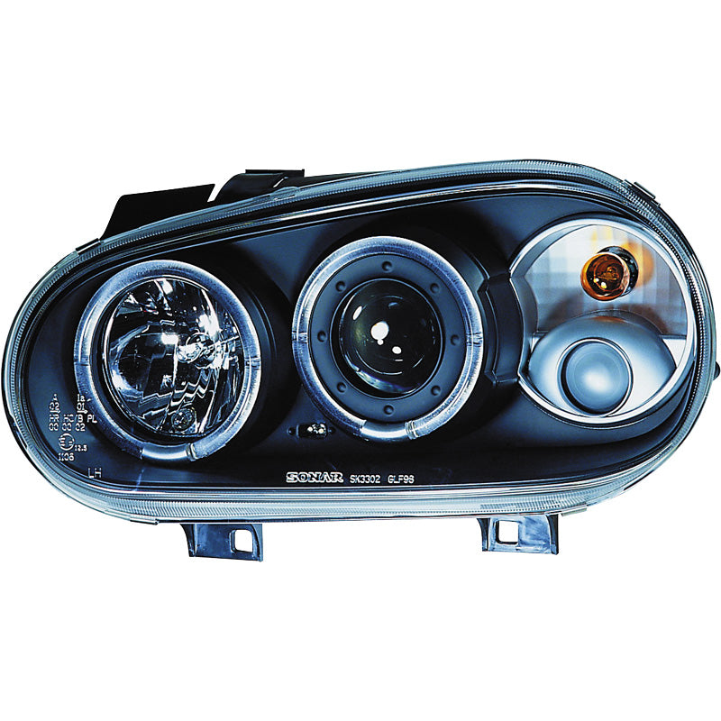 Forlygter, passer til Volkswagen Golf IV 1998-2003 - sort - incl. Halos