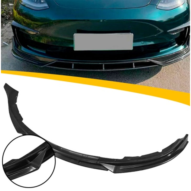 AutoStyle, 4-Delt Front Spoiler Lip til Tesla Model 3 2017- - Glanssort ABS