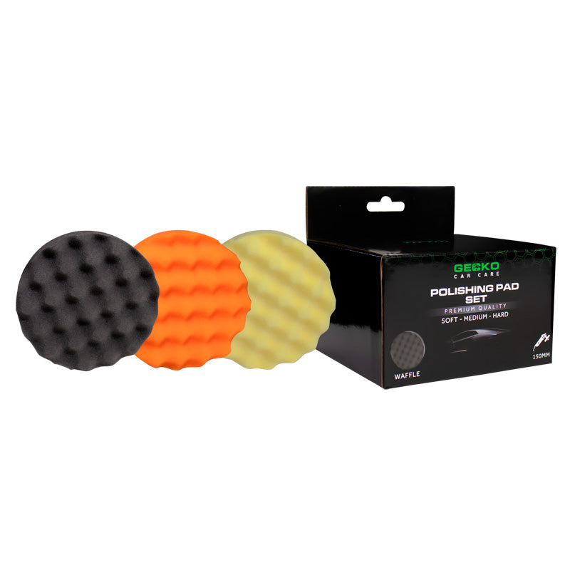 Gecko, Waffle Poleringspuder - 150mm - 3-pak - Sort, Orange, Gul