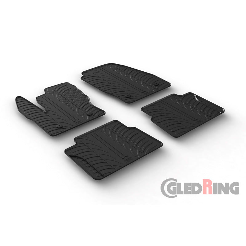 Gledring, Gummimåtter, passer til Ford Transit Connect Kombi Furgon (L1/L2) 2014-2022 (T profile 4-dele + klips)