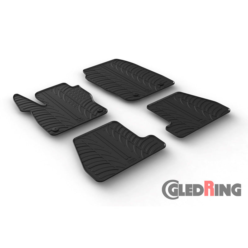 Gledring, Gummimåtter, passer til Ford Focus 3/5 doors + ST 2015-2018 (T profile 4-dele + klips)