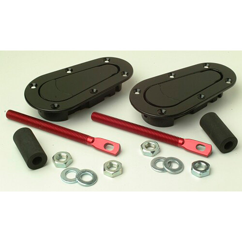 Grayston, Set universal Racing Plus Flush bonnet hooks/pins - black + red aluminum pins