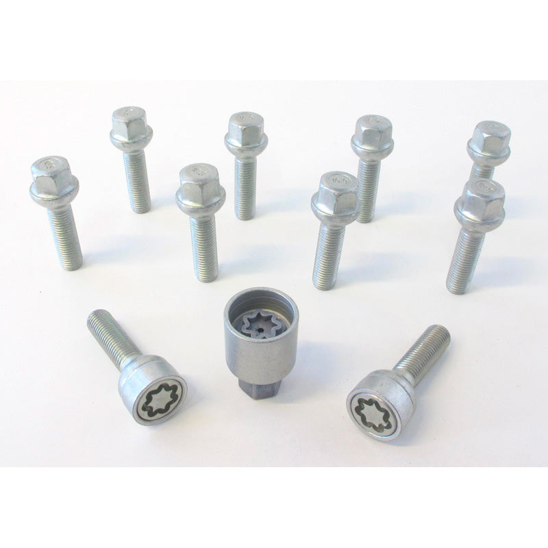 H&R, Wheel bolt Set Round-Head R12 M12x1.50 - længde 28mm - 10 pcs. (e.g., passer til Mercedes) - incl. wheel-locks