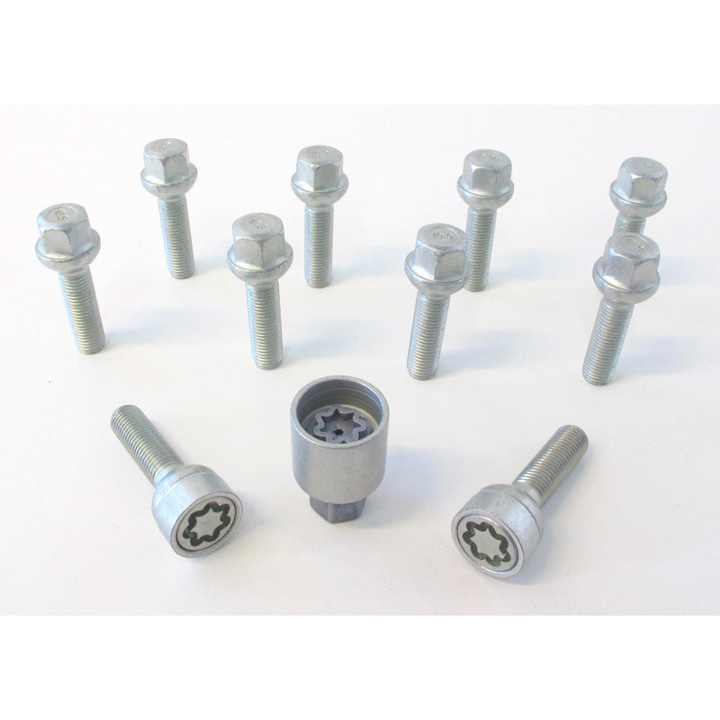 H&R, Wheel bolt Set Round-Head R12 M12x1.50 - længde 35mm - 10 pcs. (e.g., passer til Mercedes) - incl. wheel-locks