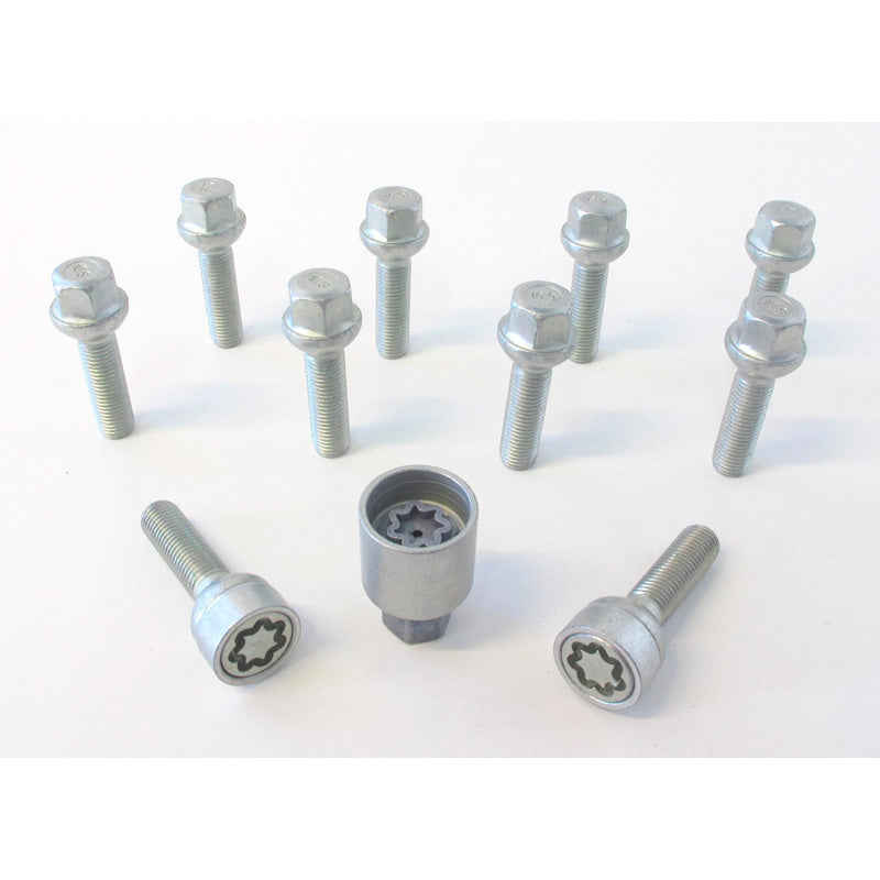 H&R, Wheel bolt Set Round-Head R12 M12x1.50 - længde 45mm - 10 pcs. (e.g., passer til Mercedes) - incl. wheel-locks