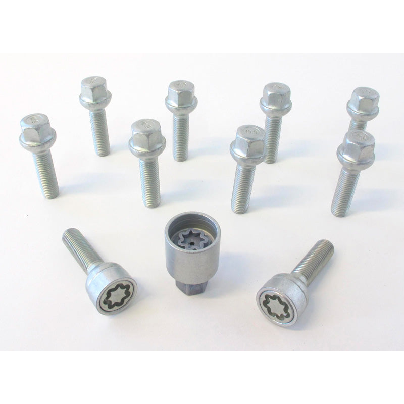 H&R, Wheel bolt Set Round-Head R12 M12x1.50 - længde 50mm - 10 pcs. (e.g., passer til Mercedes) - incl. wheel-locks