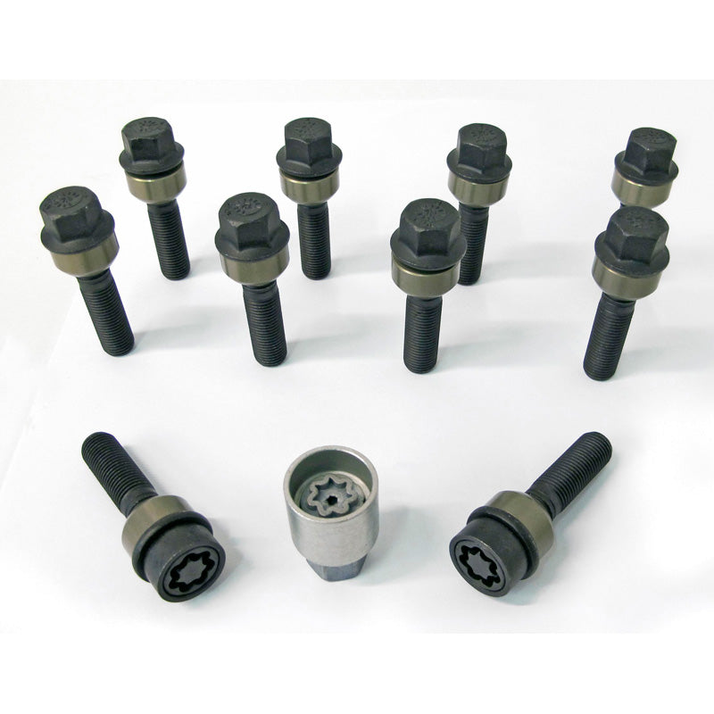 H&R, Wheel bolt Set Round-Head with movable cone R14 M14x1.50 - længde 74mm - 10 pcs. (e.g., passer til Porsche) - incl. wheel-locks