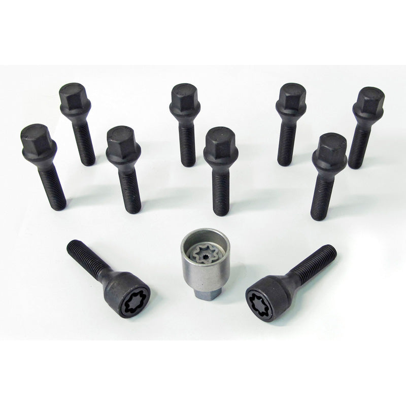 H&R, Wheel bolt Set Taper-Head M12x1.50 - længde 24mm - Black - 10 pcs. - incl. wheel-locks