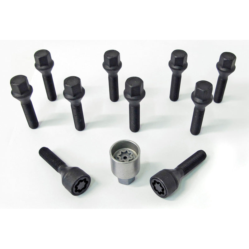 H&R, Wheel bolt Set Taper-Head M12x1.50 - længde 35mm - Black - 10 pcs. - incl. wheel-locks