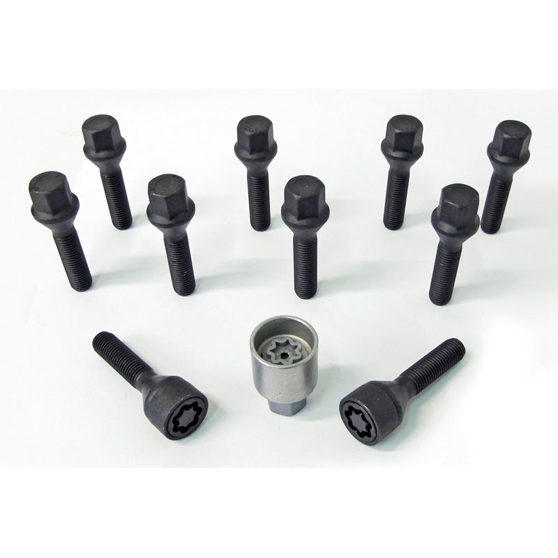 H&R, Wheel bolt Set Taper-Head M12x1.50 - længde 38mm - Black - 10 pcs. - incl. wheel-locks