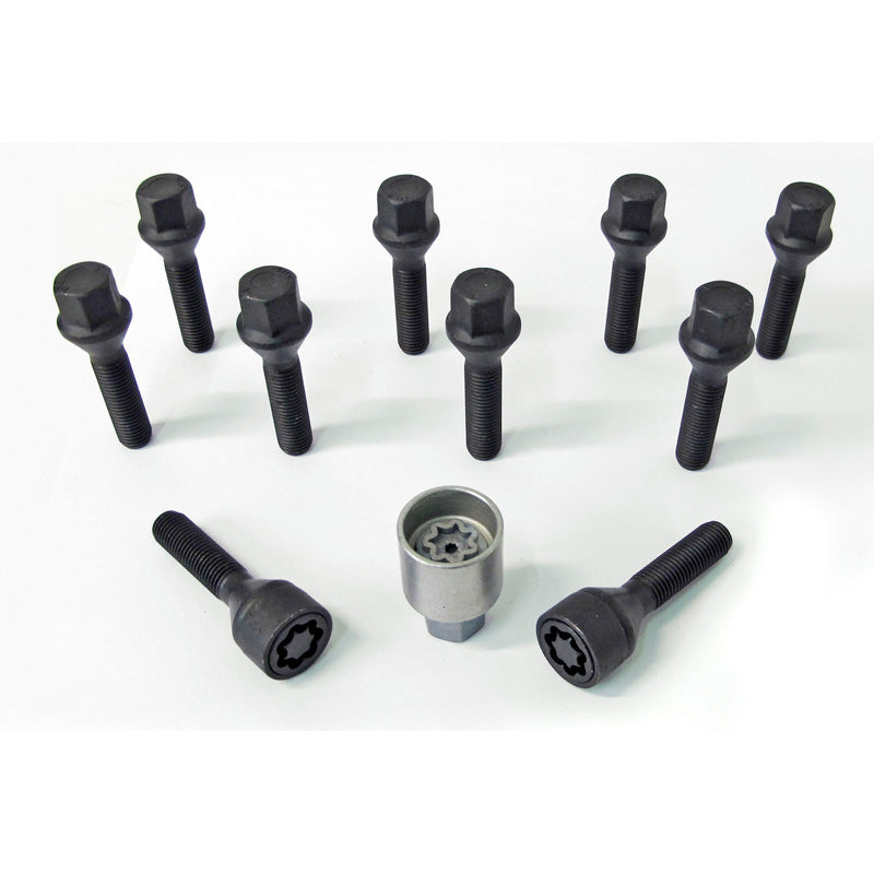 H&R, Wheel bolt Set Taper-Head M12x1.50 - længde 40mm - Black - 10 pcs. - incl. wheel-locks