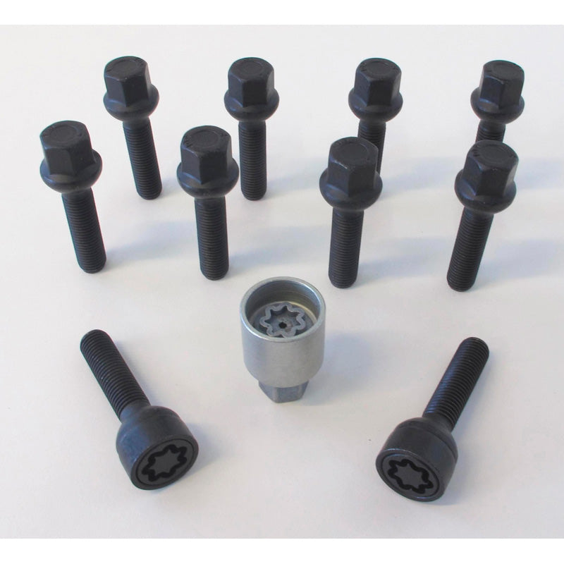 H&R, Wheel bolt Set Round-Head R12 M12x1.50 - længde 40mm - Black - 10 pcs. (e.g., passer til Mercedes) - incl. wheel-locks