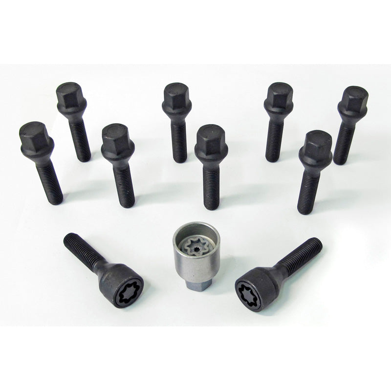 H&R, Wheel bolt Set Taper-Head M12x1.50 - længde 43mm - Black - 10 pcs. - incl. wheel-locks