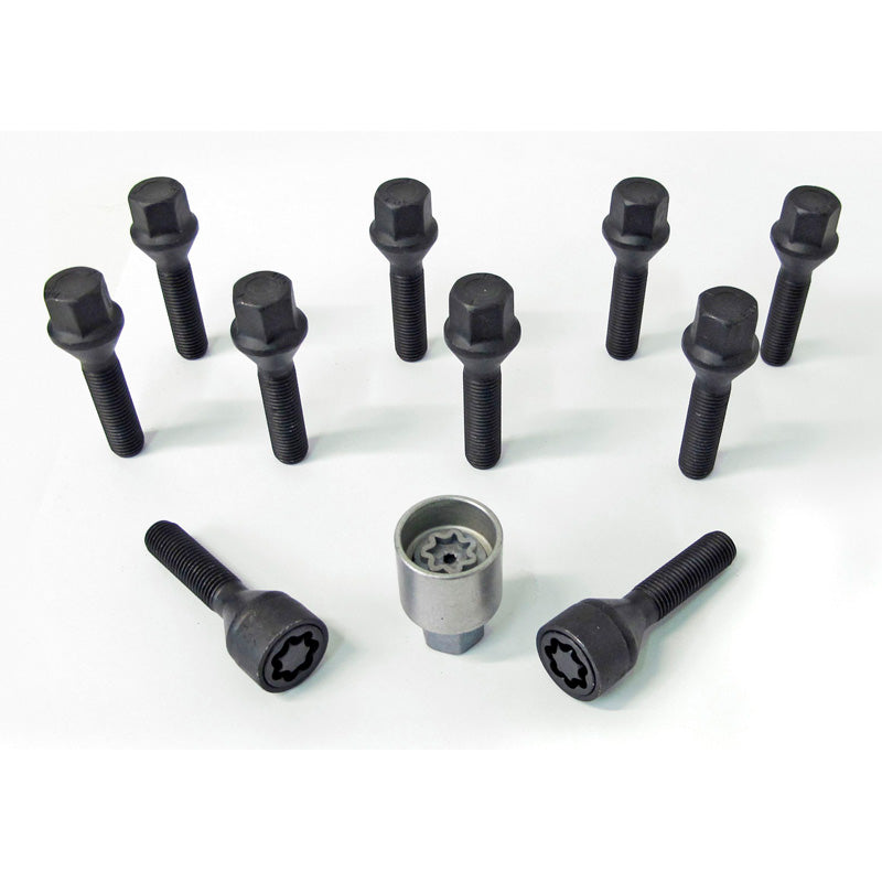 H&R, Wheel bolt Set Taper-Head M12x1.50 - længde 45mm - Black - 10 pcs. - incl. wheel-locks