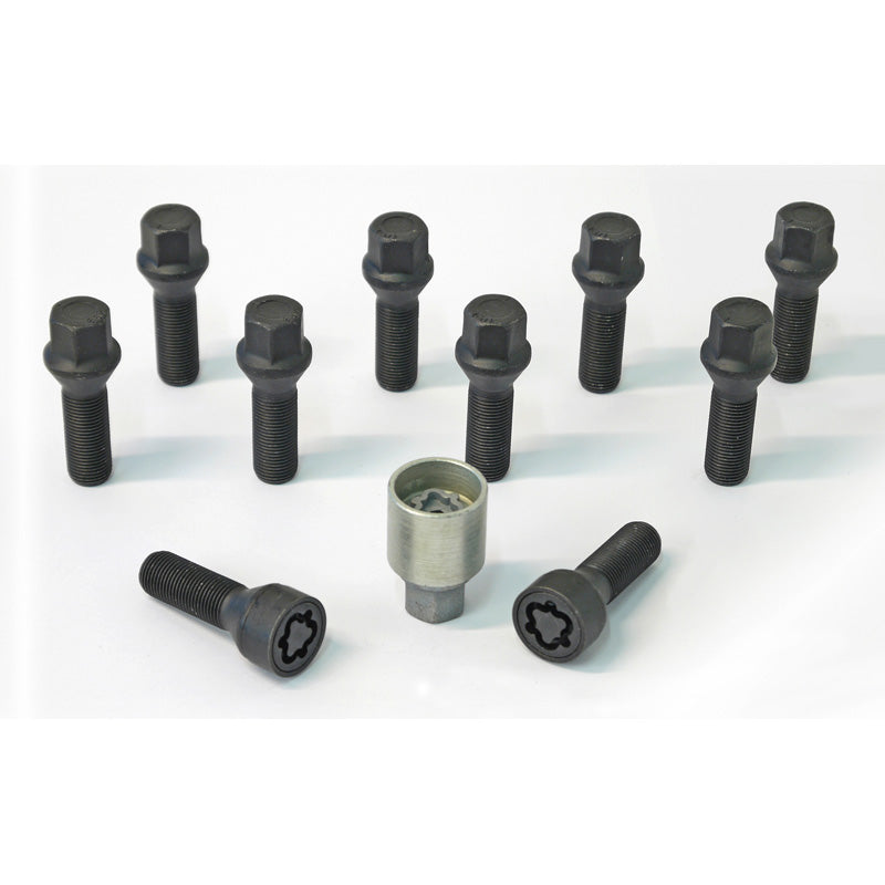 H&R, Wheel bolt Set Taper-Head M14x1.25 - længde 28mm - Black - 10 pcs. - incl. wheel-locks