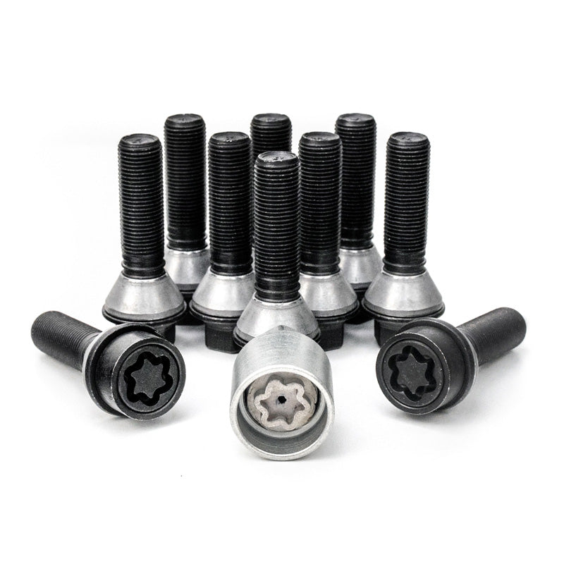 H&R, Wheel bolt Set Taper-Head with movable cone M14x1.25 - længde 28mm - Black - 10 pcs. (e.g., passer til BMW) - incl. wheel-locks