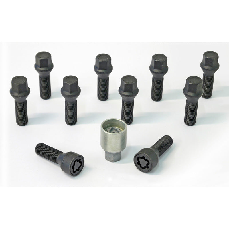 H&R, Wheel bolt Set Taper-Head M14x1.25 - længde 31mm - Black - 10 pcs. - incl. wheel-locks