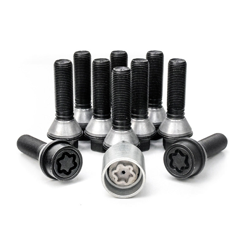 H&R, Wheel bolt Set Taper-Head with movable cone M14x1.25 - længde 31mm - Black - 10 pcs. (e.g., passer til BMW) - incl. wheel-locks