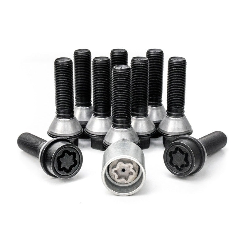 H&R, Wheel bolt Set Taper-Head with movable cone M14x1.25 - længde 39mm - Black - 10 pcs. (e.g., passer til BMW) - incl. wheel-locks