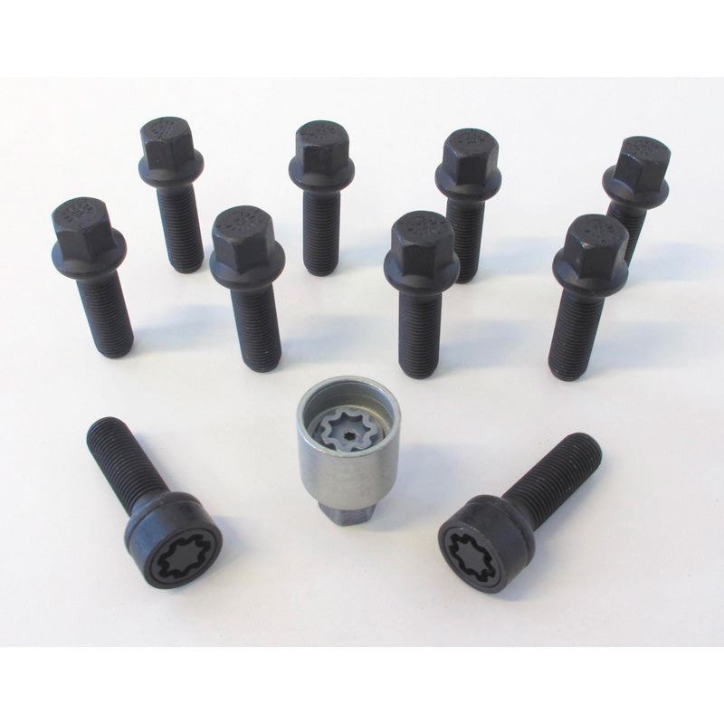 H&R, Wheel bolt Set Round-Head R14 M14x1.50 - længde 28mm - Black - 10 pcs - incl. wheel-locks