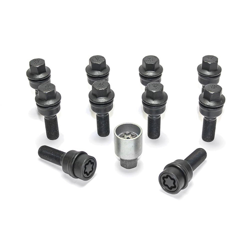 H&R, Wheel bolt Set Round-Head with movable cone R14 M14x1.50 - længde 30mm - Black - 10 pcs. (e.g., passer til Audi Q3, Q5) - incl. wheel-locks