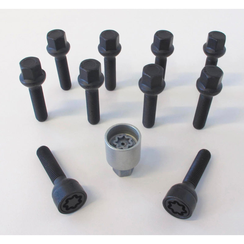 H&R, Wheel bolt Set Round-Head R13 M14x1.50 - længde 31mm - Black - 10 pcs. (, passer til e.g. VAG) - incl. wheel-locks