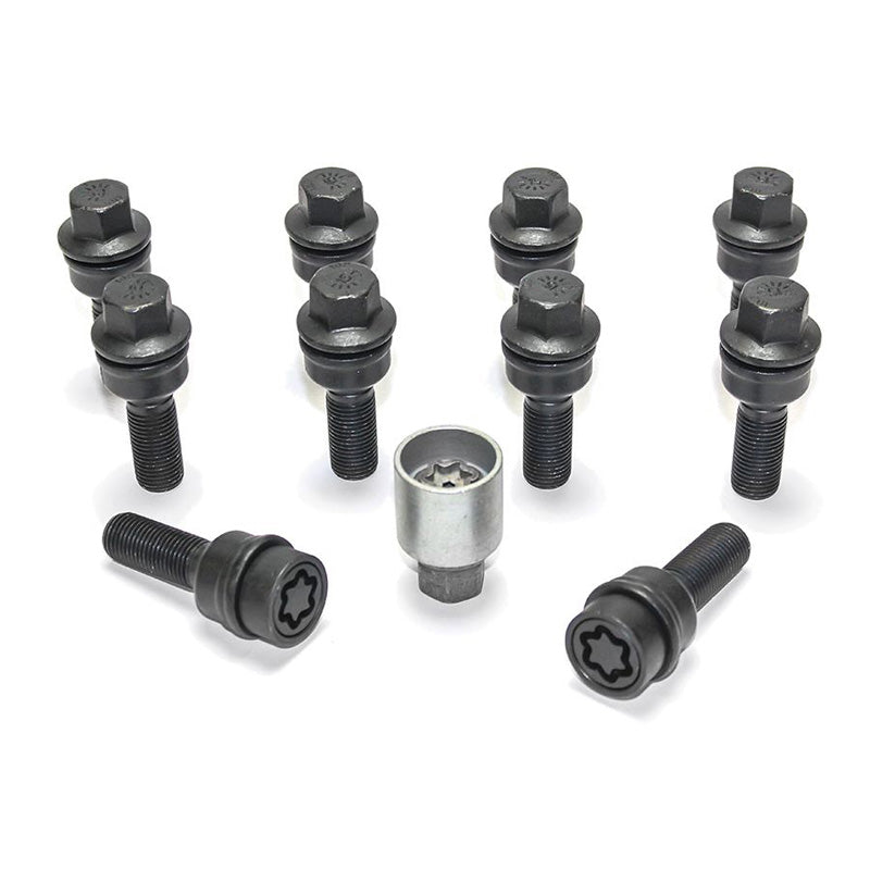 H&R, Wheel bolt Set Round-Head with movable cone R14 M14x1.50 - længde 35mm - Black - 10 pcs. (e.g., passer til Audi Q3, Q5) - incl. wheel-locks