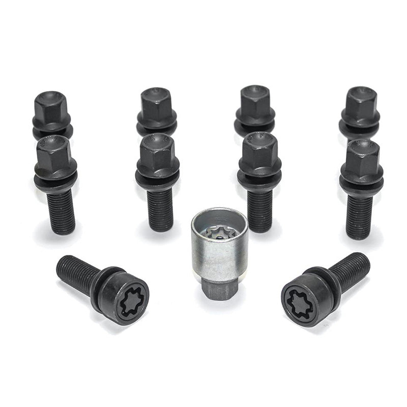 H&R, Wheel bolt Set Round-Head with movable cone R13 M14x1.50 - længde 42mm - Black - 10 pcs. (e.g., passer til Audi S5) - incl. wheel-locks