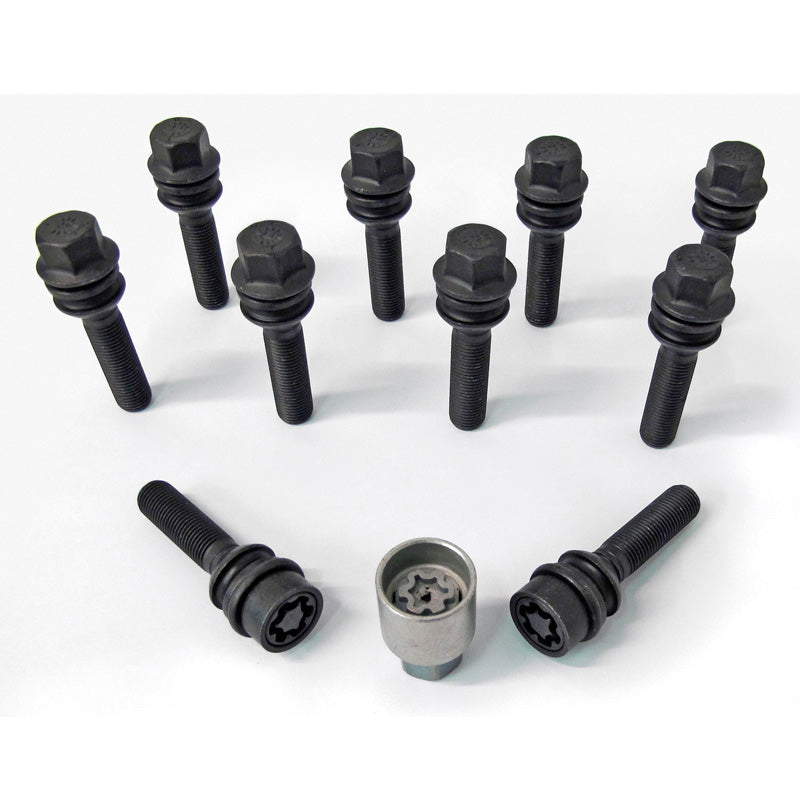 H&R, Wheel bolt Set Round-Head with movable cone R14 M14x1.50 - længde 51mm - Black - 10 pcs - incl. wheel-locks