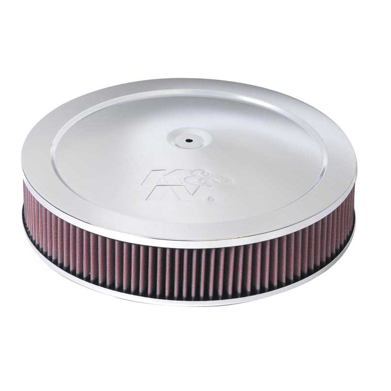 K&N Round Air Filter Assembly - 130mm flange, 356mm diameter, 70mm height, 32mm drop base (60-1280)