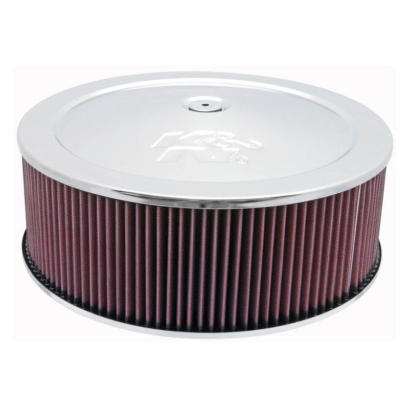 K&N Round Air Filter Assembly - 130mm flange, 356mm diameter, 121mm height, 32mm drop base (60-1300)