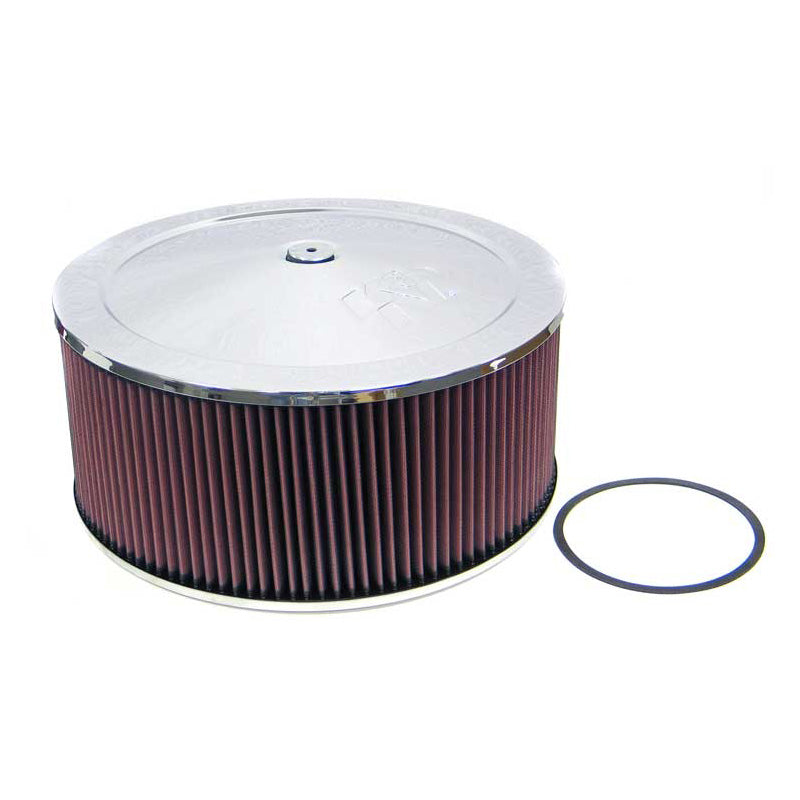 K&N Round Air Filter Assembly - 130mm flange, 356mm diameter, 155mm height, 22mm drop base (60-1460)