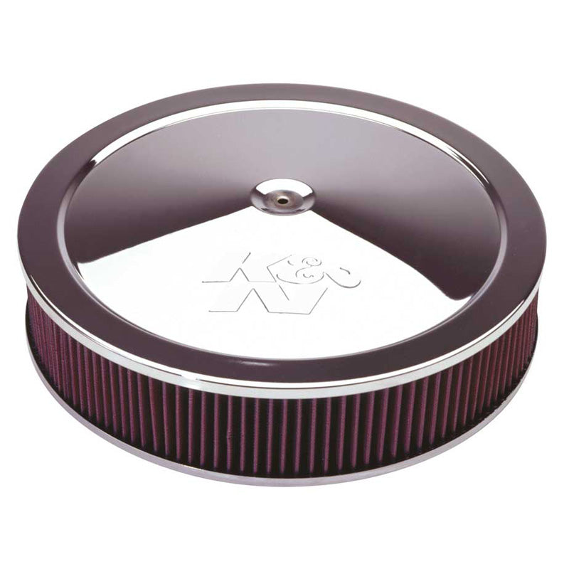 K&N Round Air Filter Assembly - 186mm flange, 406mm diameter, 83mm height, 25mm drop base (60-1640)