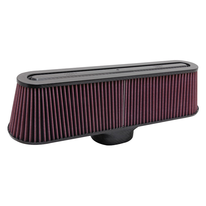 K&N Universal Air Filter - Carbon Fiber Top and Base - oval flange of 84x106mm, 476mm x 127mm base, 425mm x 76mm top, 122mm height (RP-5135)