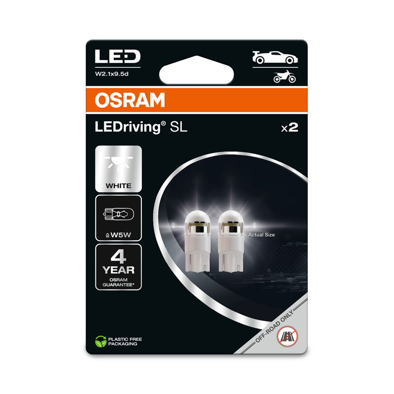 Osram, LEDriving SL W5W - T10 - Kold Hvid - 12V - Sæt af 2 stk (6000K)