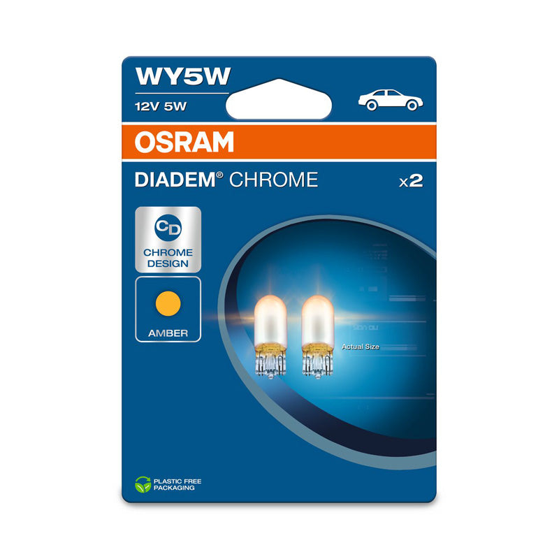 Osram, Diadem Krom Halogenlamper - T10 - 12V/5W - Sæt med 2 stk - Amber