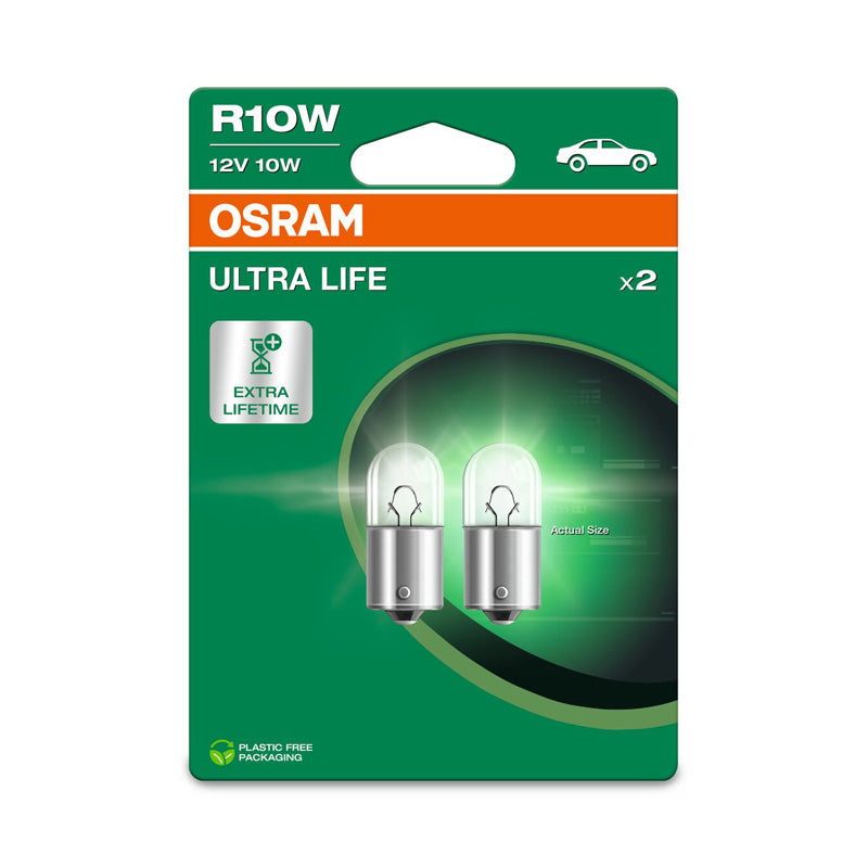 Osram, Ultra Life Halogenpærer - BA15S R10W - 12V/10W - Sæt af 2 stk.